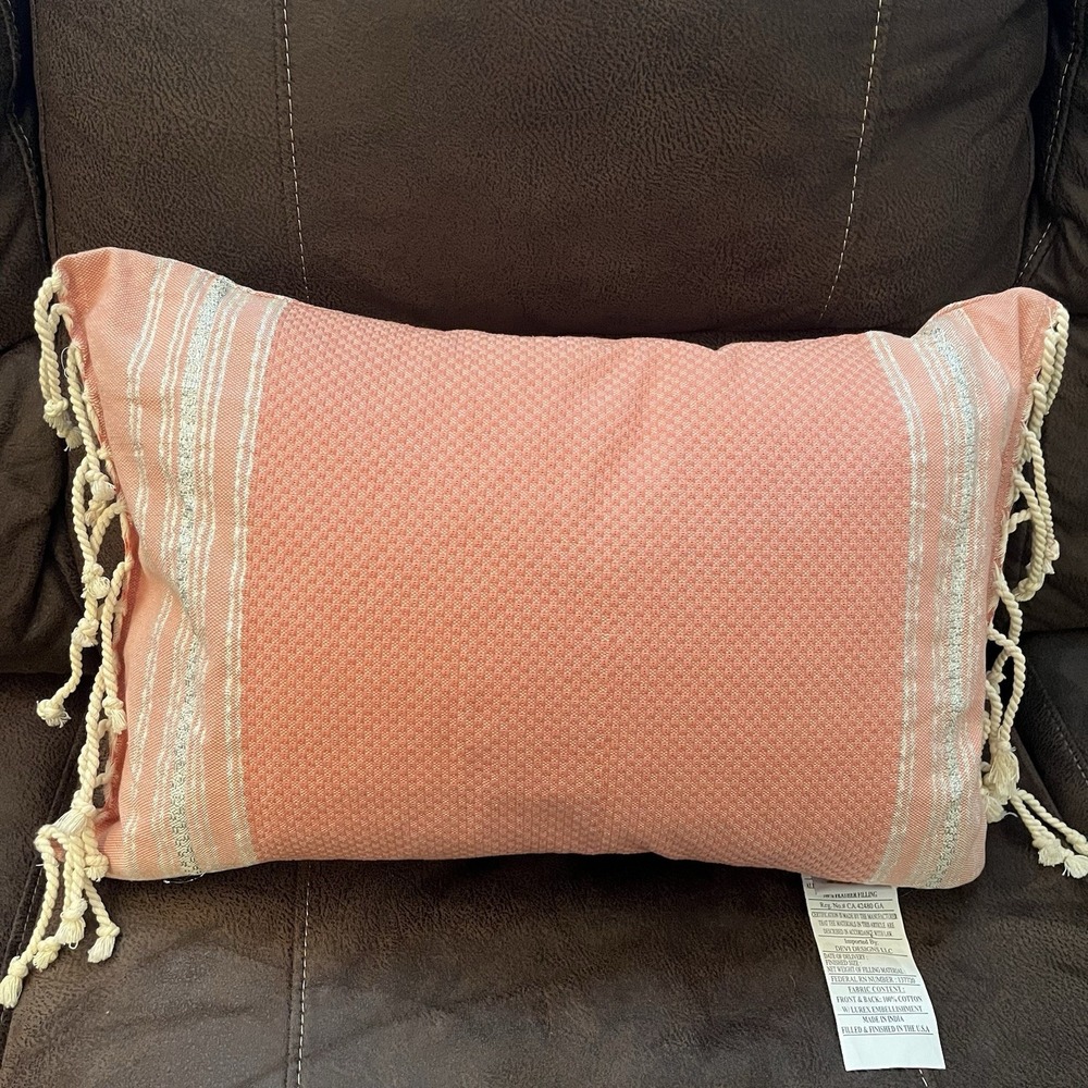 Devi Designs Throw‎ Pillow Feather Filled Cotton Cover Nautical Coral Beachy